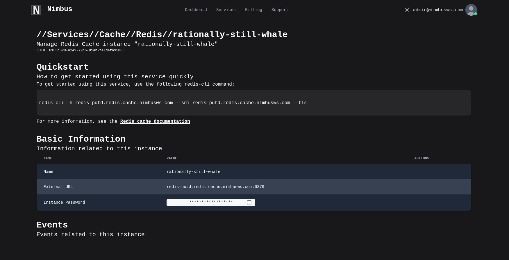 Screen shot of resource management page for example redis cache instance